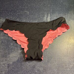 Victoria's Secret PINK NWOT Bikini Bottom Solid Black Scallop Trim Hi-Cut SZ L